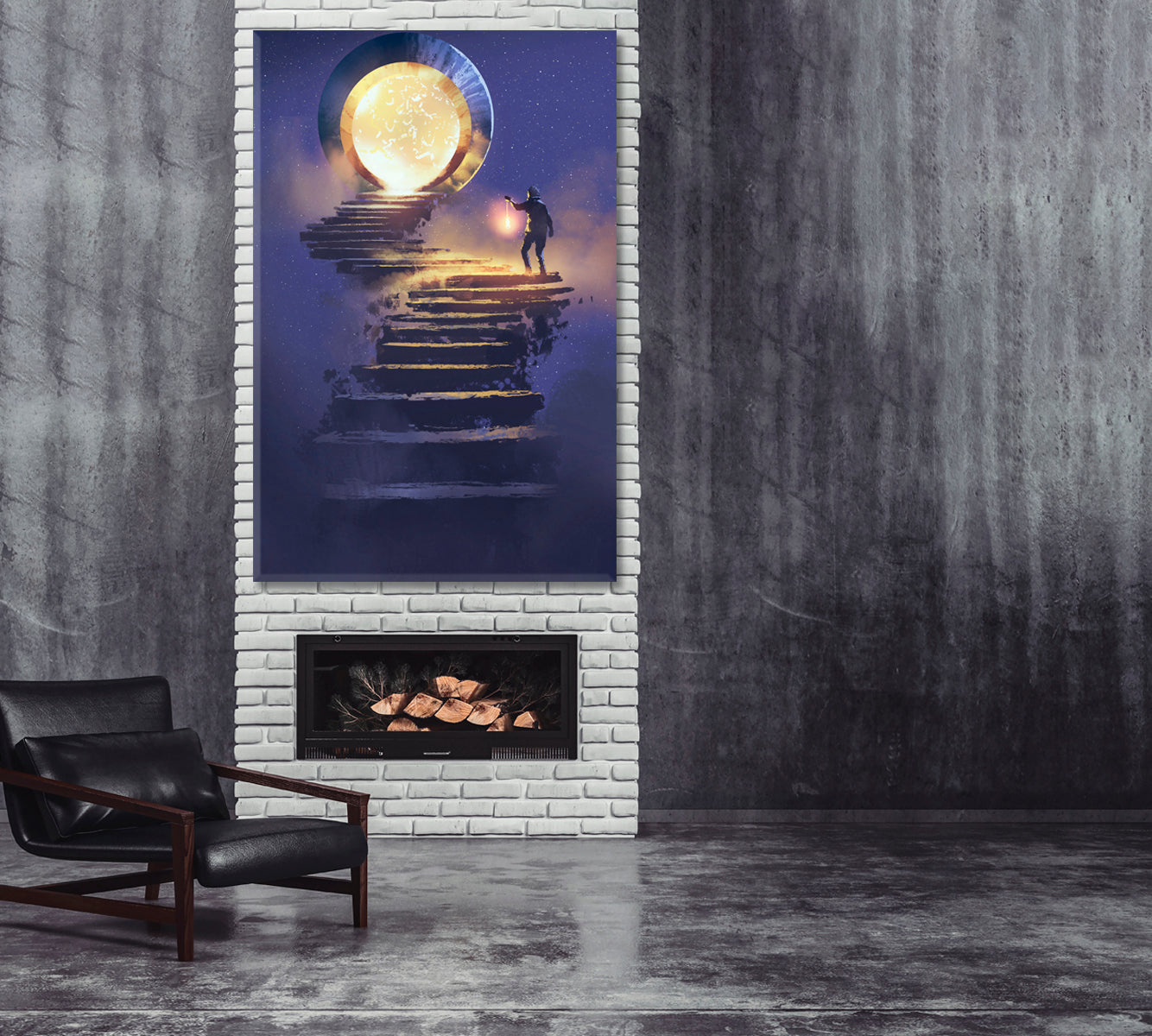 SURREAL The Skyward Journey Fantasy Light Man Lantern Staircase Fantastic Door - Vertical Surreal Fantasy Large Art Print Décor Artesty   