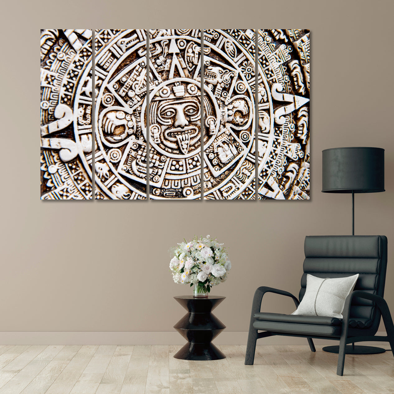 Maya Calendar Maya Civilization Pattern Vintage Affordable Canvas Print Artesty 5 panels 36" x 24" 