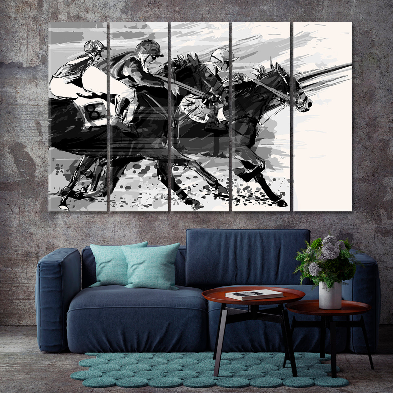 Horse Racing Poster Motivation Sport Poster Print Decor Artesty 5 panels 36" x 24" 