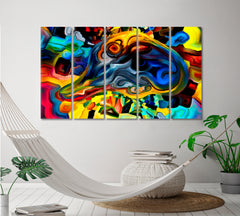 Human and Geometric Forms Collection Abstract Colorful Lines Abstract Art Print Artesty 5 panels 36" x 24" 