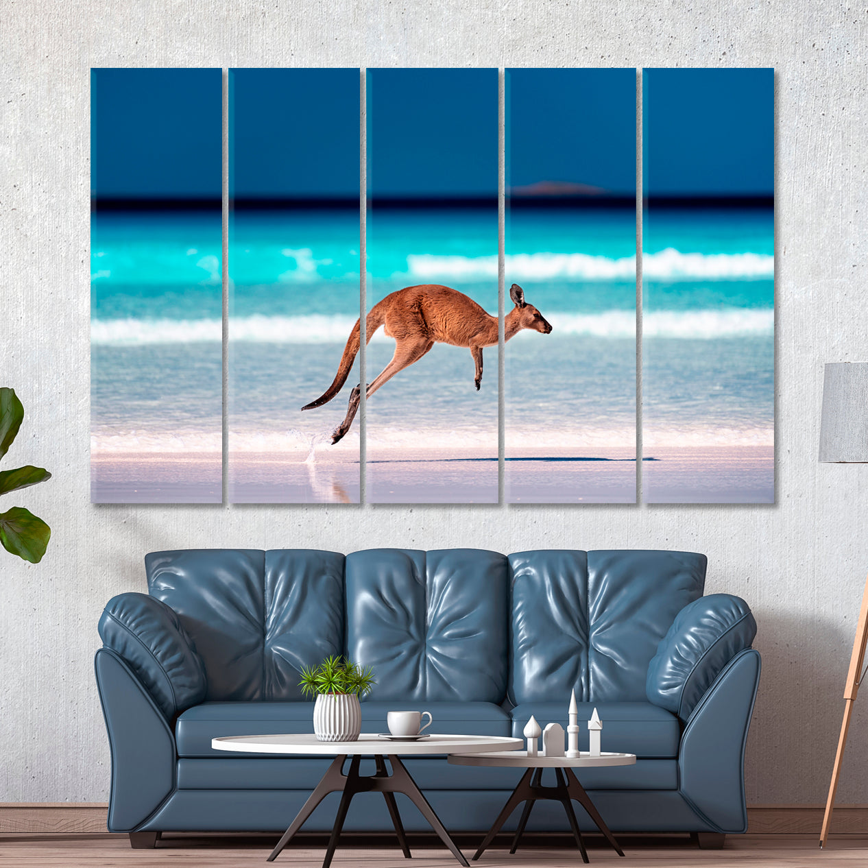 KANGAROO Azure Blue Sea Beach Cape Le Grand National Park Australia Countries Canvas Print Artesty 5 panels 36" x 24" 