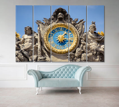 VERSAILLE PALACE Versailles Golden Clock Wall Art Canvas Print Famous Landmarks Artwork Print Artesty 5 panels 36" x 24" 