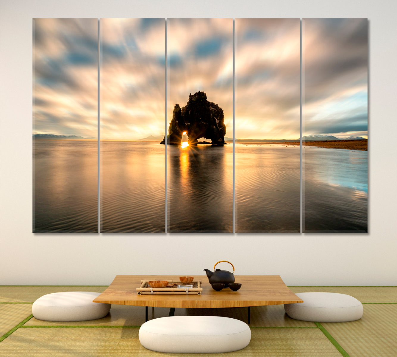 Hvitserkur Unique Basalt Rock Majestic Monolith Vatnsnes Peninsula Iceland Beautiful Landscape Canvas Print Scenery Landscape Fine Art Print Artesty 5 panels 36" x 24" 