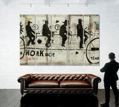 TEAMWORK BOYS Sports Bike Grunge Graffiti Style Office Decor Office Wall Art Canvas Print Artesty 5 panels 36" x 24" 