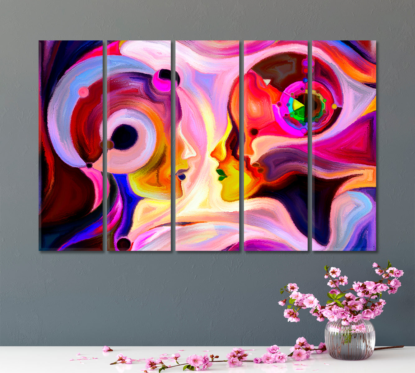 Modern Abstract Design Woman Man and Child Consciousness Art Artesty 5 panels 36" x 24" 