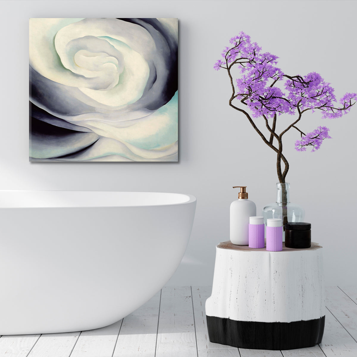 Abstraction White Rose Abstract Flowes Swirls  - Square Abstract Art Print Artesty 1 Panel 12"x12" 