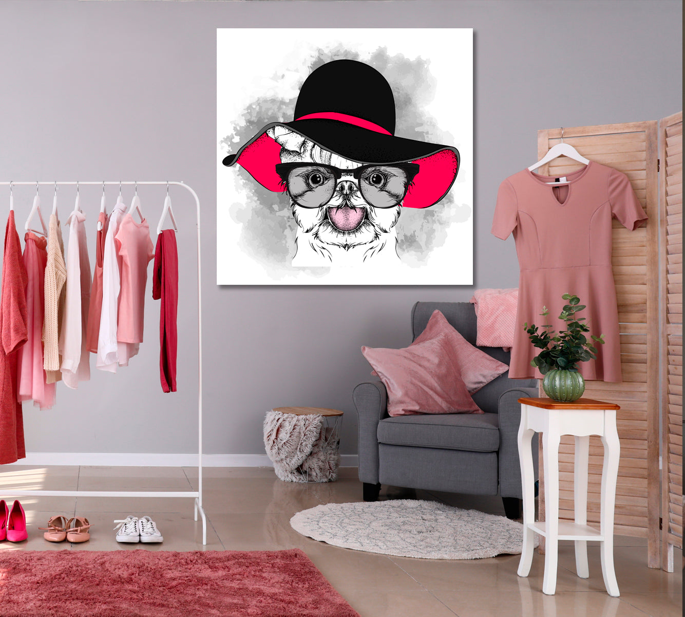 Cute & Sweet Puppy Girl in a Hat Pet Fashion - S Kids Room Canvas Art Print Artesty   