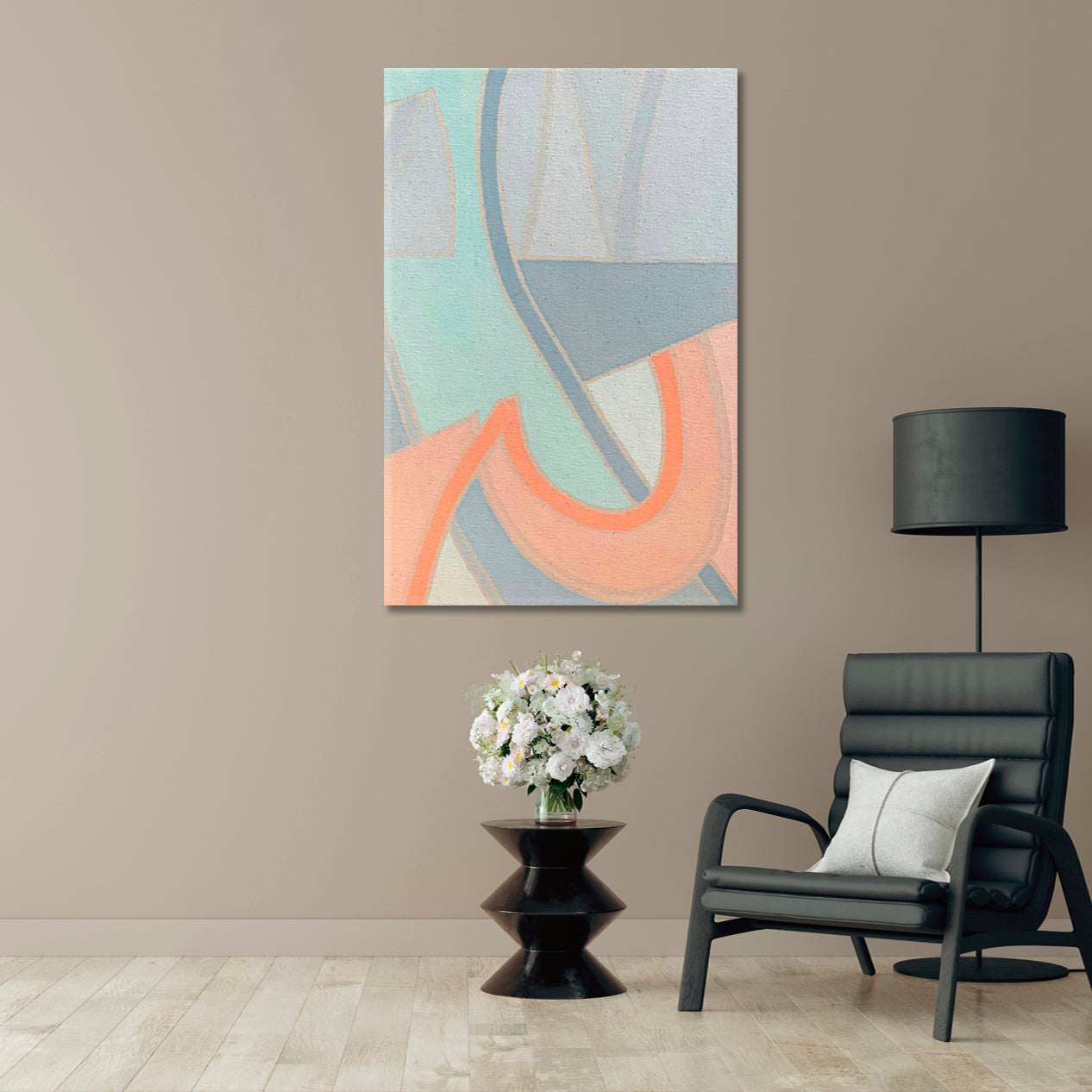 SOFT TENDER PASTEL Coral Blue Mint Geometric Lines Forms Abstract Art Print Artesty   