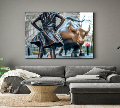 Fearless Girl & Charging Bull Symbol of Wealth Famous Landmarks Artwork Print Artesty   