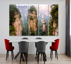 SHEER CLIFFS Mountains Zhangjiajie National Forest Park Nature Wall Canvas Print Artesty 5 panels 36" x 24" 