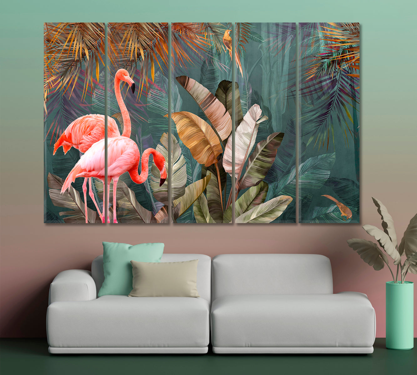 Flamingo And Tropical Jungle Rainforest Pattern Poster Tropical, Exotic Art Print Artesty   