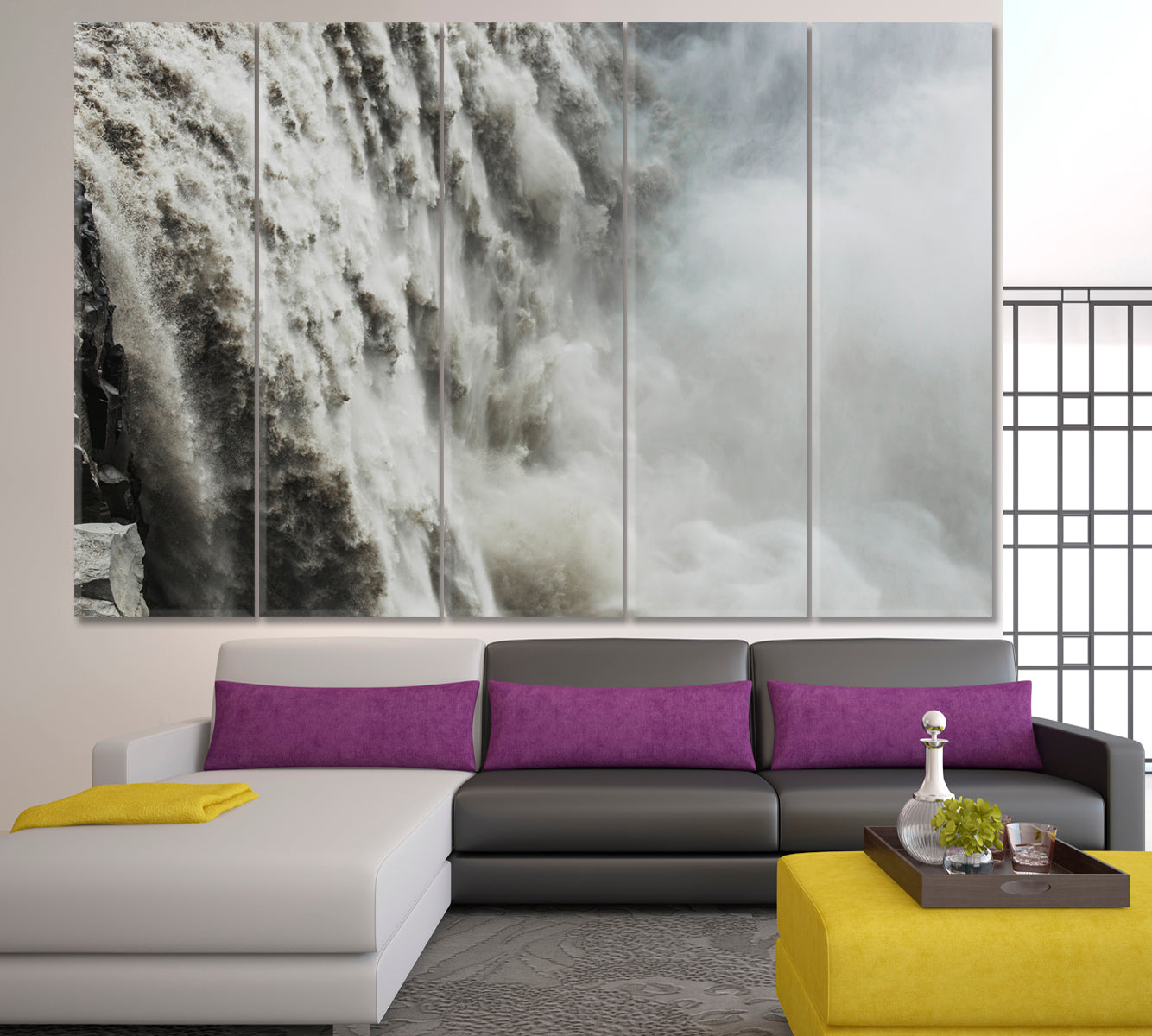 Breathtaking Dramatic Powerful Dettifoss Waterfall Iceland Close-up Flowing Water Stream Canvas Print Scenery Landscape Fine Art Print Artesty 5 panels 36" x 24" 