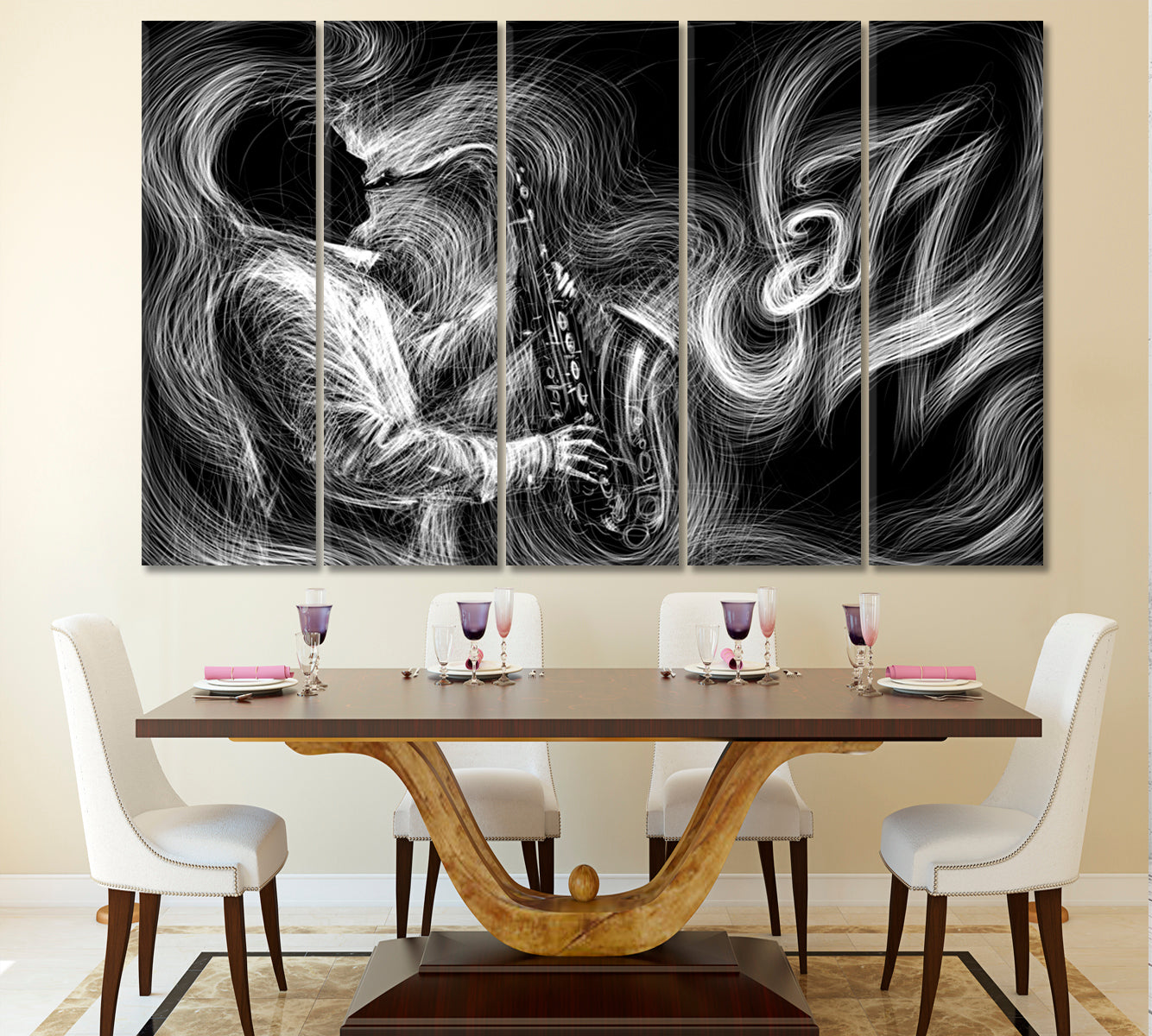 Jazz Saxophone Player Musician Music Wall Panels Artesty 5 panels 36" x 24" 