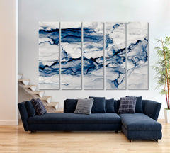 Chinese Ink Painting Blue Cool Dim Colors Marble Abstract Art Print Artesty 5 panels 36" x 24" 