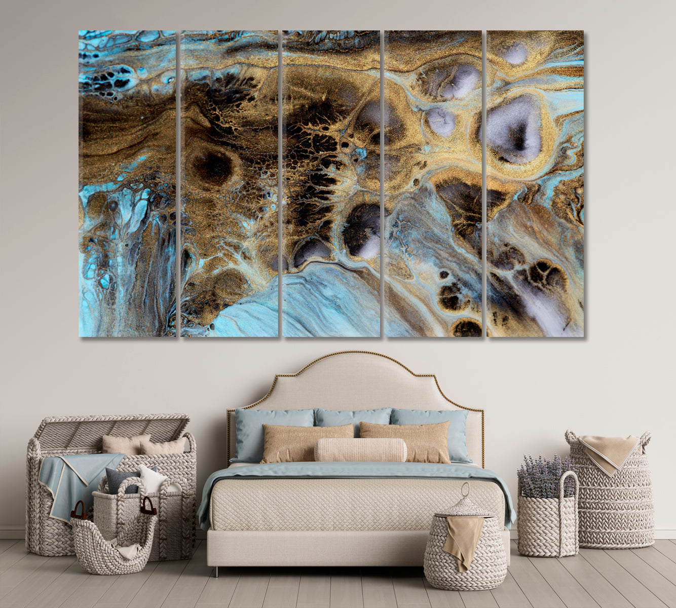 Modern Abstract Marble Acrylic Painting Fluid Art, Oriental Marbling Canvas Print Artesty 5 panels 36" x 24" 