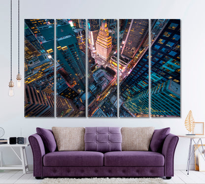 Aerial View of Manhattan New York City Cities Wall Art Artesty 5 panels 36" x 24" 