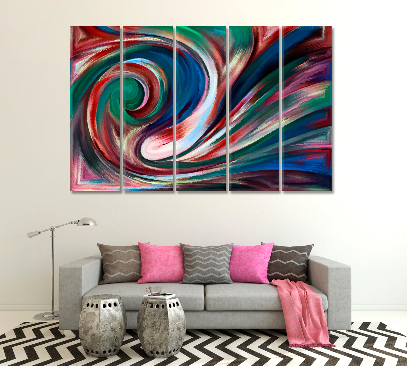 Abstract Design Colorful Curves Abstract Art Print Artesty 5 panels 36" x 24" 