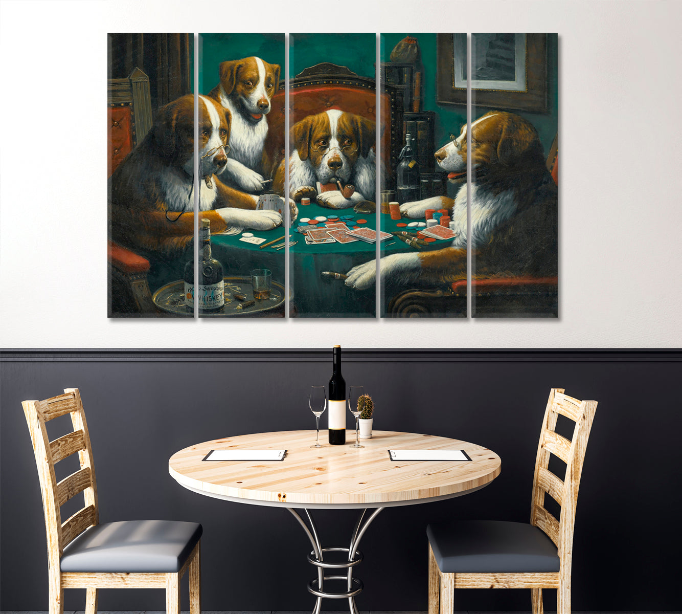 CASINO A Bold Bluff Dogs Playing Poker Canvas Print Animals Canvas Print Artesty 5 panels 36" x 24" 