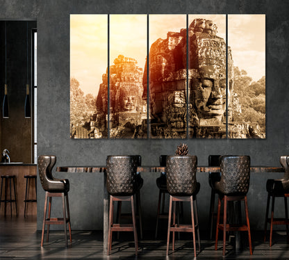 Ancient Bayon Castle Angkor Thom Cambodia Vintage Style Canvas Print Religious Modern Art Artesty   