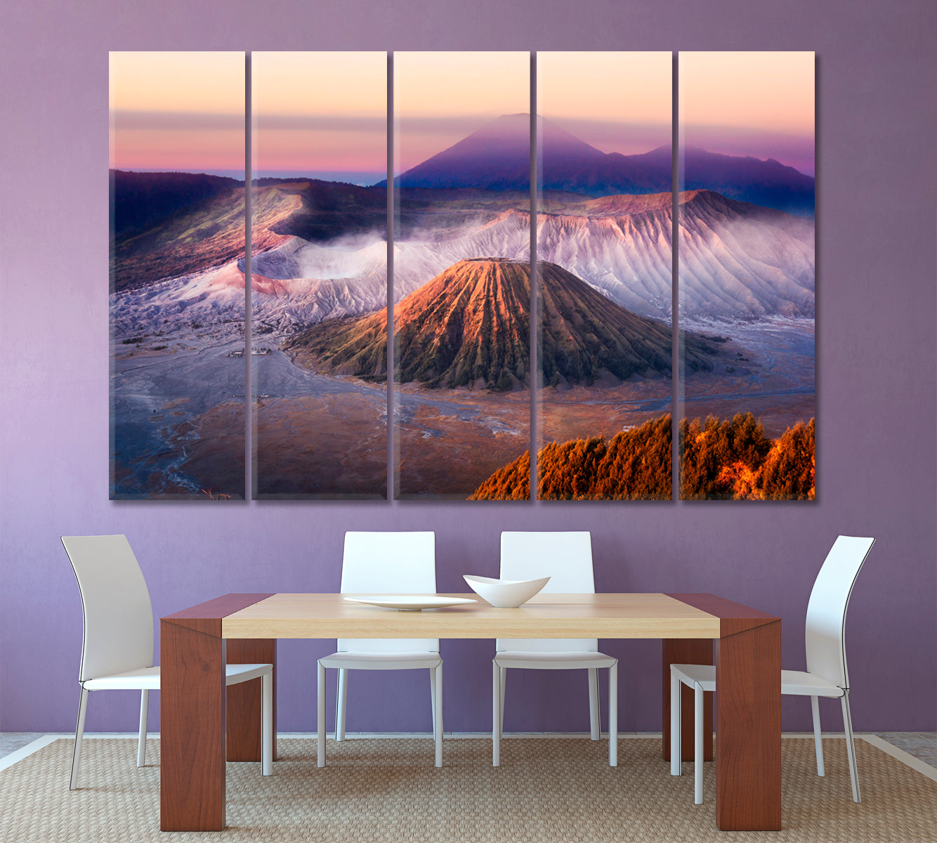 Java Mount Bromo Sunrise Twilight Sky Fog Nature Landscape Famous Landmarks Artwork Print Artesty 5 panels 36" x 24" 