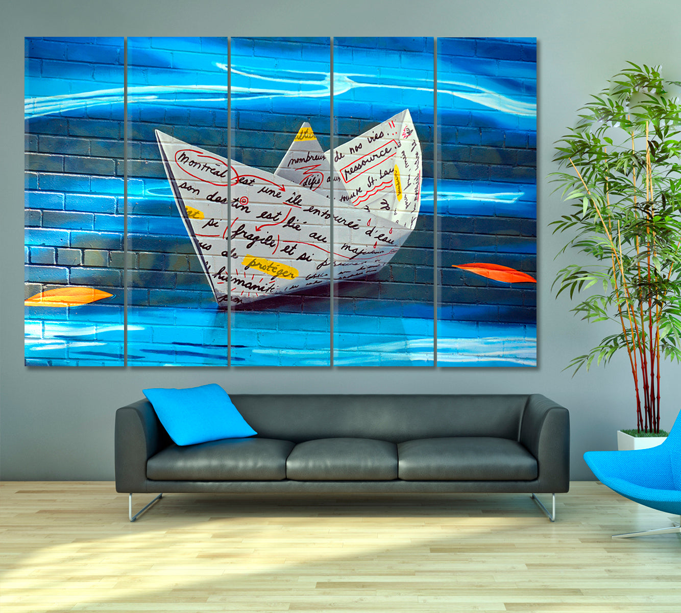 ORIGAMI BOAT Graffiti Montreal Canada Street Art Canvas Print Street Art Canvas Print Artesty 5 panels 36" x 24" 