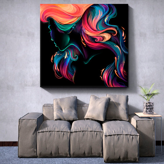 UNIVERSE'S GLOW BEAUTY Neon Holo Girl Abstract Art Print Artesty 1 Panel 12"x12" 