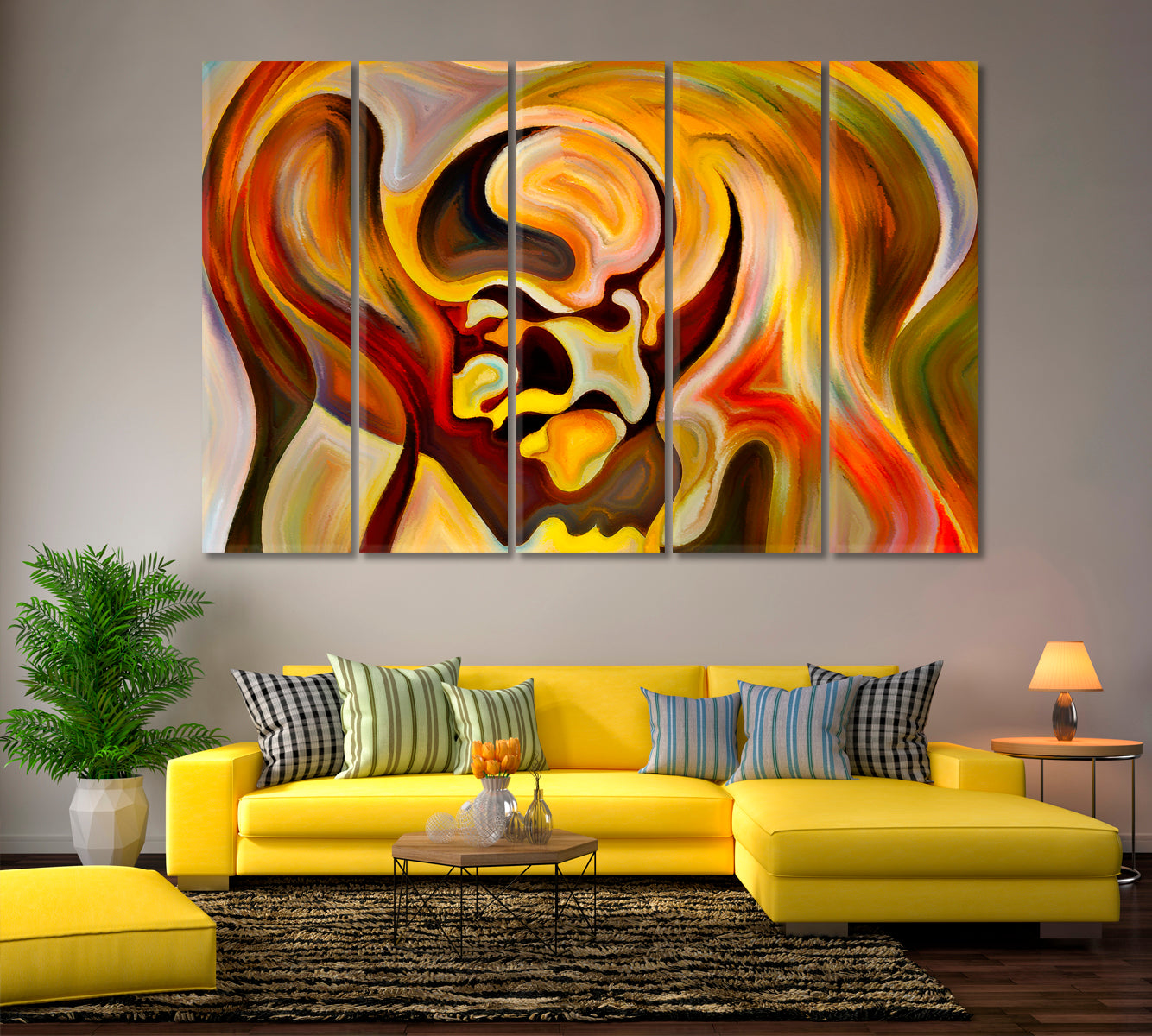 You And I Abstract Allegory Human And Shapes In Colors Abstract Art Print Artesty 5 panels 36" x 24" 