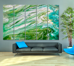 Marble Effect Green Abstract Fluid Acrylic Pattern Fluid Art, Oriental Marbling Canvas Print Artesty 5 panels 36" x 24" 