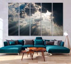 Clouds Dramatic Light Sunbeams Beautiful Sky Land Skyscape Canvas Artesty 5 panels 36" x 24" 