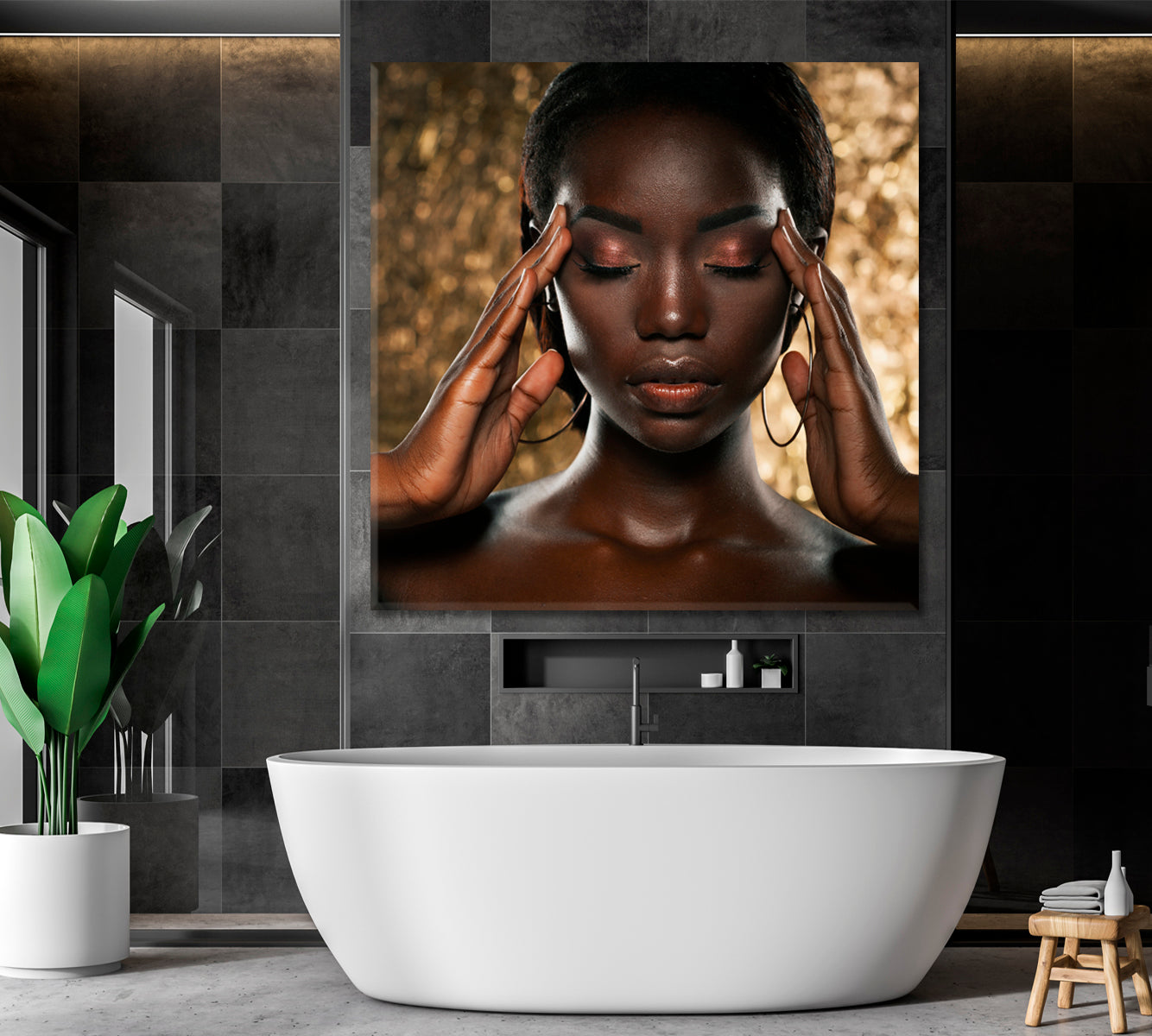 Extraordinary Beautiful African American Model Beauty Salon Artwork Prints Artesty 1 Panel 12"x12" 