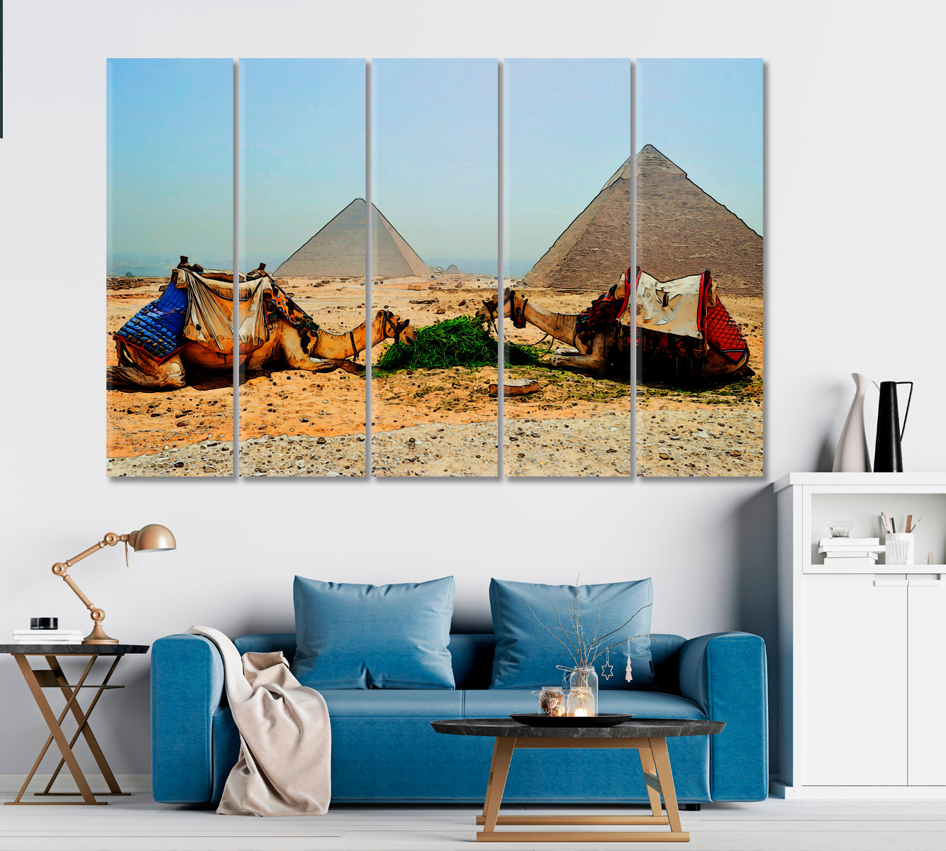 EGYPT Desert Sand Pyramyd Camel Famous Landmarks Artwork Print Artesty 5 panels 36" x 24" 