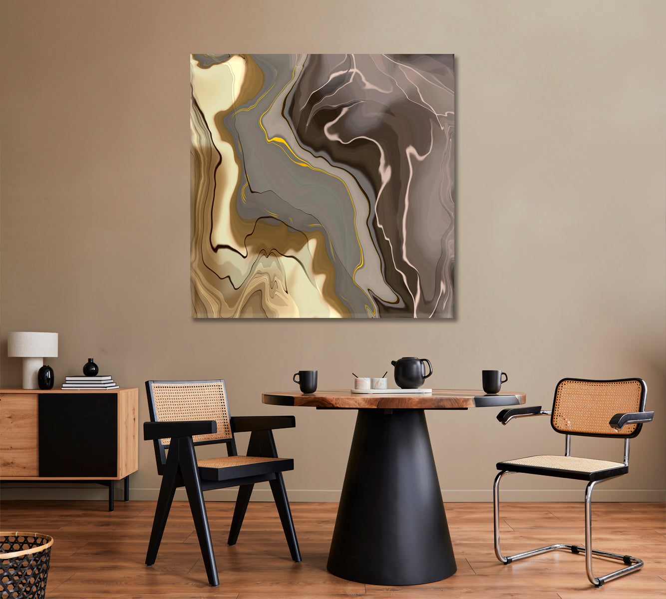 Abstract Beige Grey Brown Poster Fluid Art, Oriental Marbling Canvas Print Artesty 1 Panel 12"x12" 