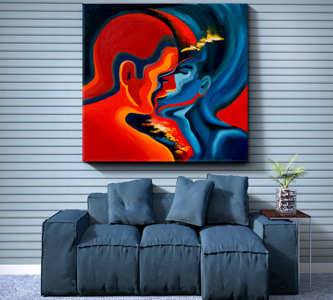 KISS Blue And Red Abstract Modern Painting Contemporary Art Artesty   