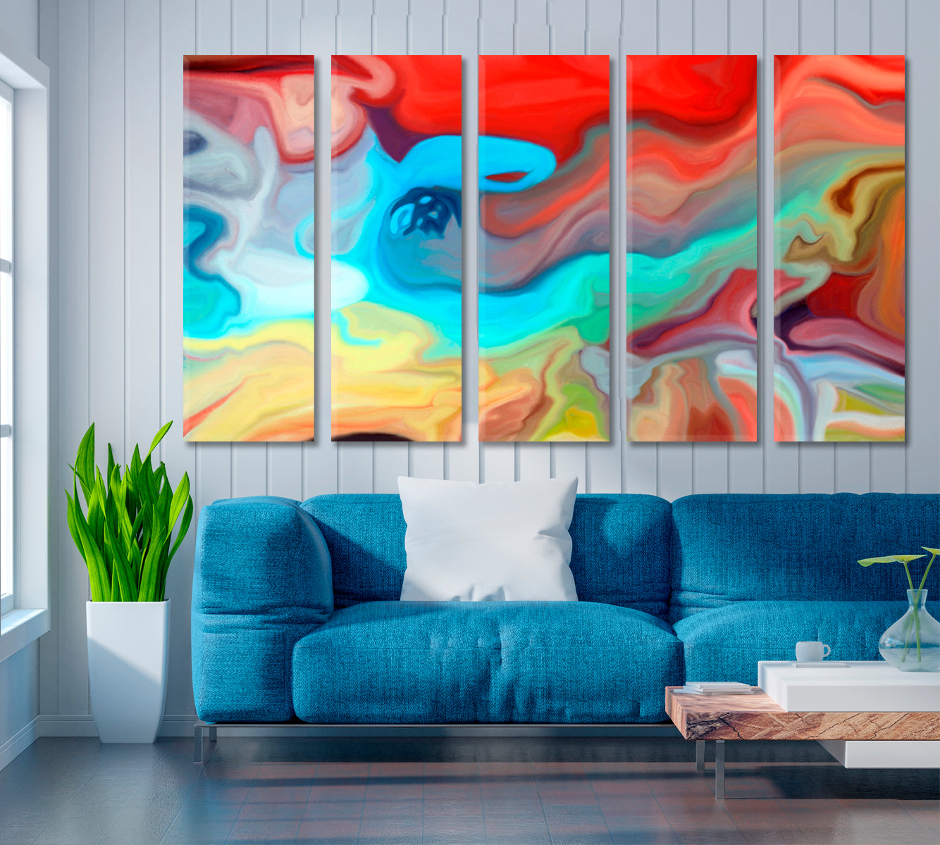 Modern Vivid Abstract Lines and Colors Abstract Art Print Artesty 5 panels 36" x 24" 