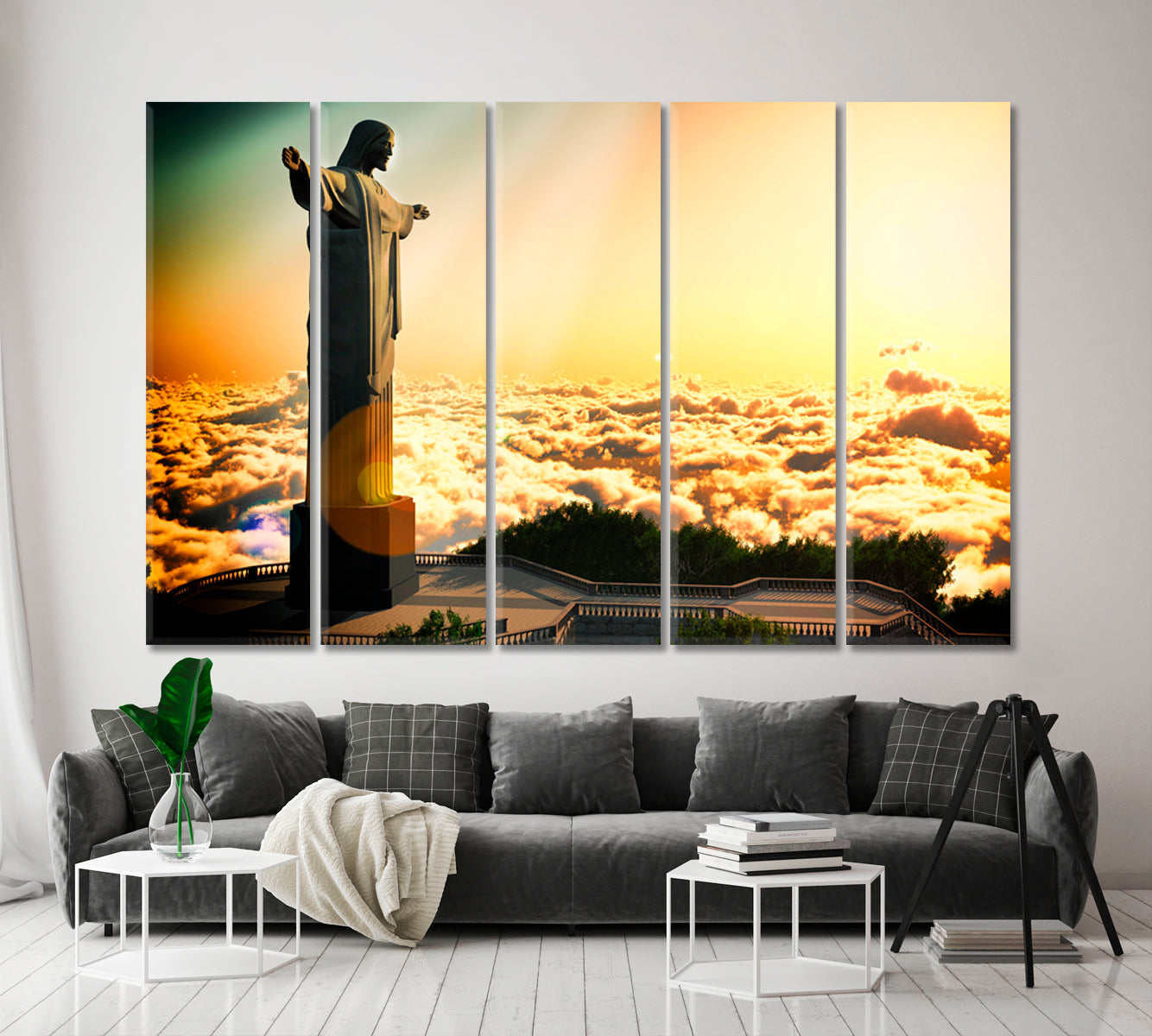 Statue Christ Redeemer Rio de Janeiro Canvas Print Famous Landmarks Artwork Print Artesty 5 panels 36" x 24" 