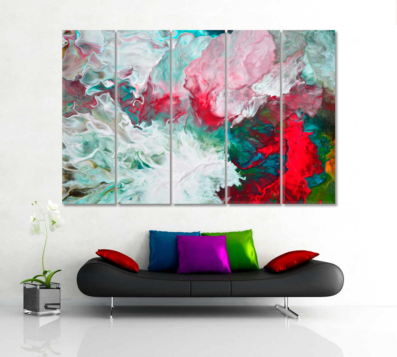 Multi-colored Abstract Mixture of Colors Artwork Fluid Art, Oriental Marbling Canvas Print Artesty 5 panels 36" x 24" 
