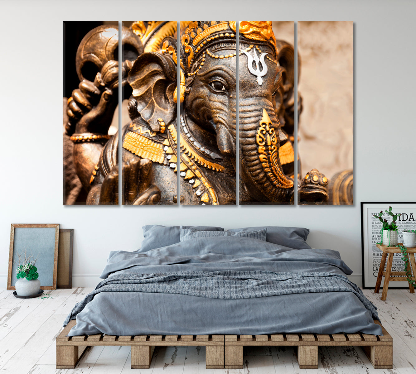 Hindu God Ganesha Idol Religious Modern Art Artesty 5 panels 36" x 24" 