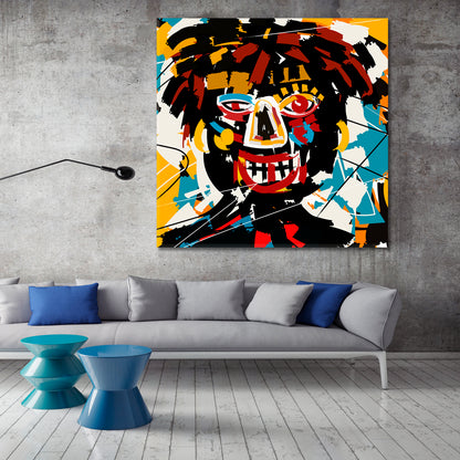 Doodle Expressionist Abstract Art Basquiat Style Trendy Canvas Print - Square Contemporary Art Artesty   