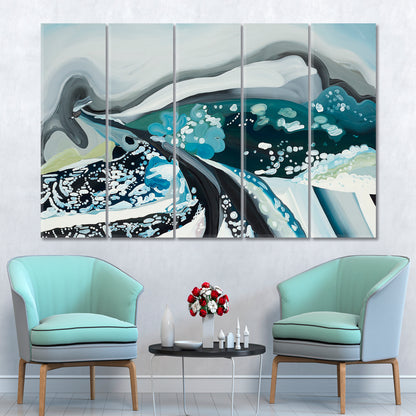 CONTEMPORARY ABSTRACT Blue Artwork Contemporary Art Artesty 5 panels 36" x 24" 