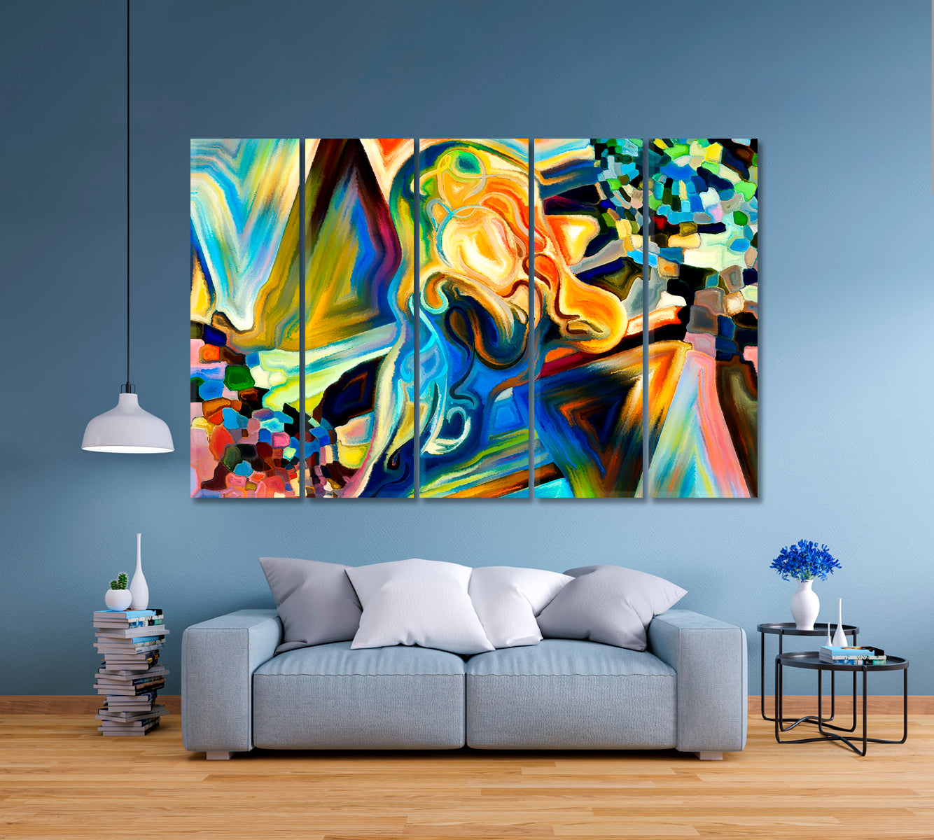 Human and Geometric Forms Collection Abstract Colorful Allegory Contemporary Art Artesty 5 panels 36" x 24" 