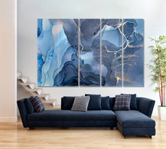 Soft Blue Alcohol Ink Colors Translucent Modern Marble Fluid Art, Oriental Marbling Canvas Print Artesty 5 panels 36" x 24" 