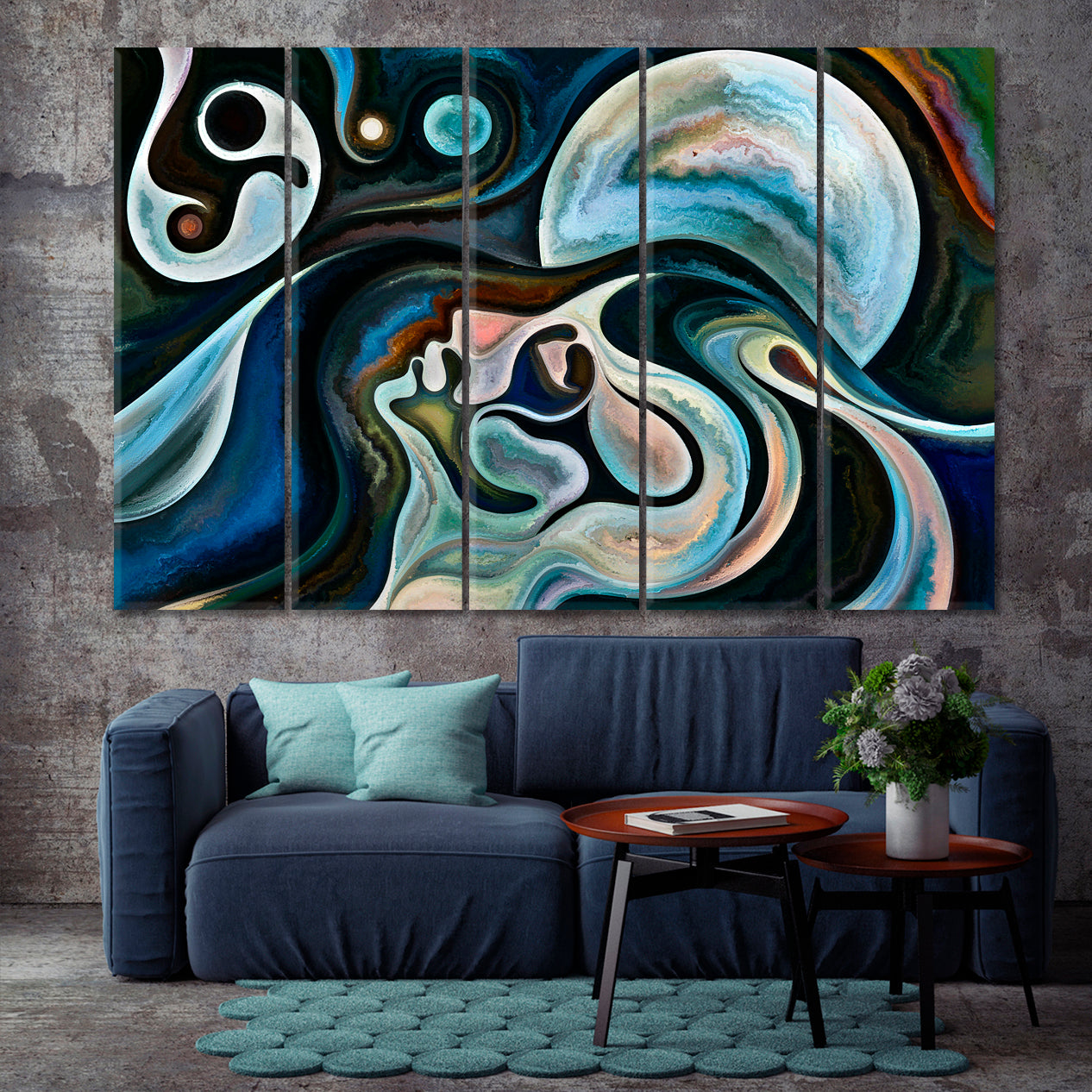 YIN YANG AND THE CYCLE OF LIFE Modern Painting Abstract Art Print Artesty 5 panels 36" x 24" 