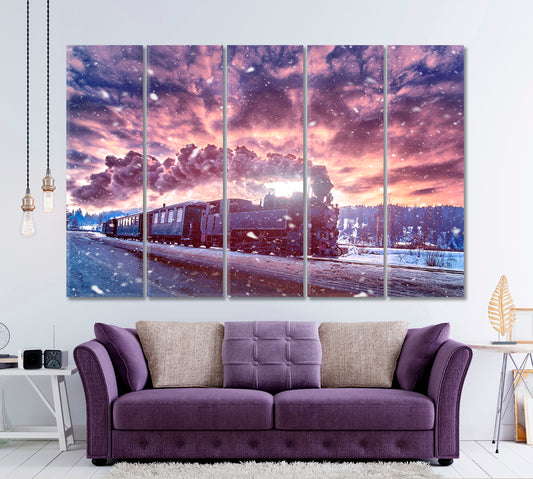 Steam Train Transportation Canvas Art Artesty 5 panels 36" x 24" 