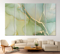 Soft Green Blue Pastel Ink Colors Marble Abstract Fluid Art, Oriental Marbling Canvas Print Artesty 5 panels 36" x 24" 