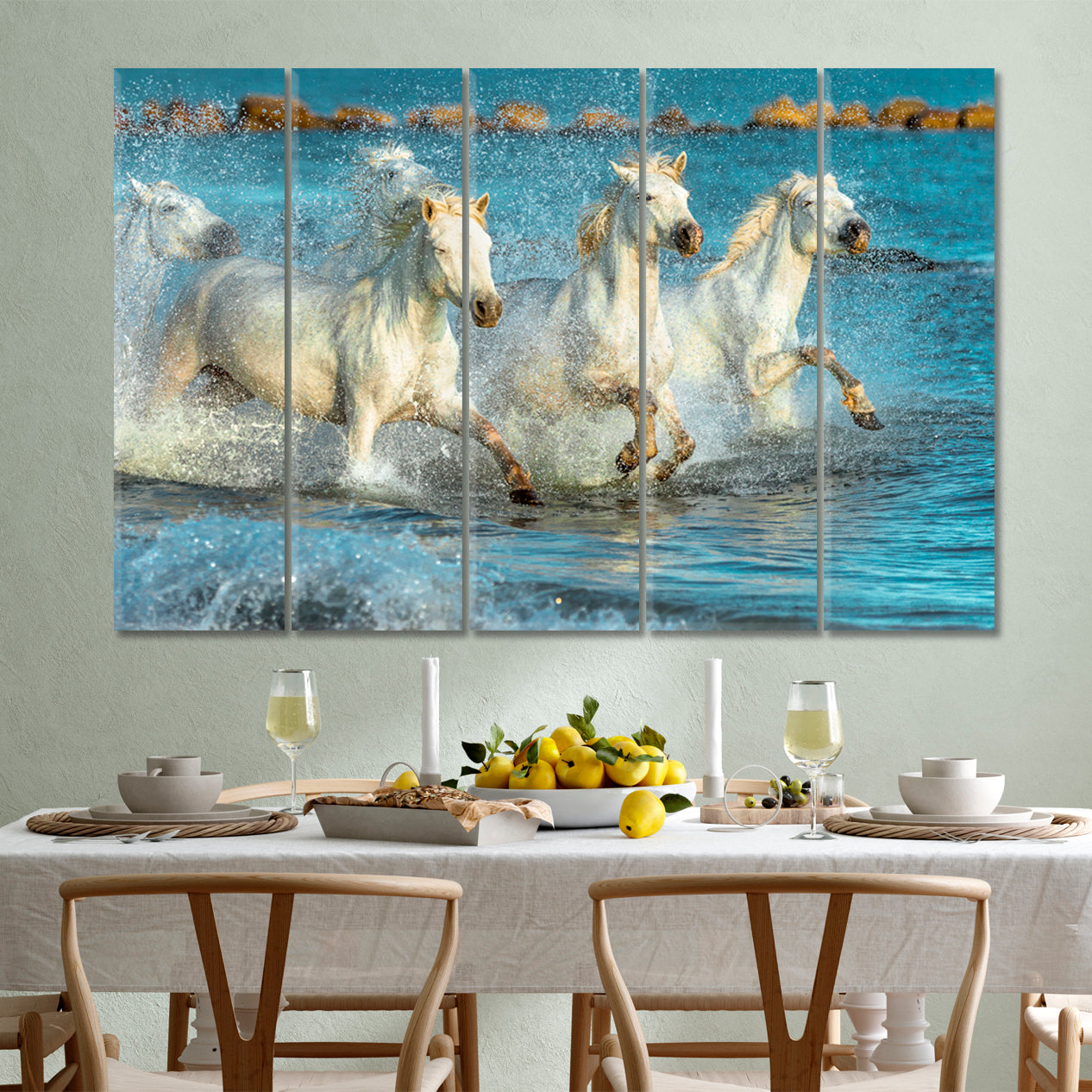 NEPTUNE'S HORSES White Galloping Horses Beach Provence Animals Canvas Print Artesty   