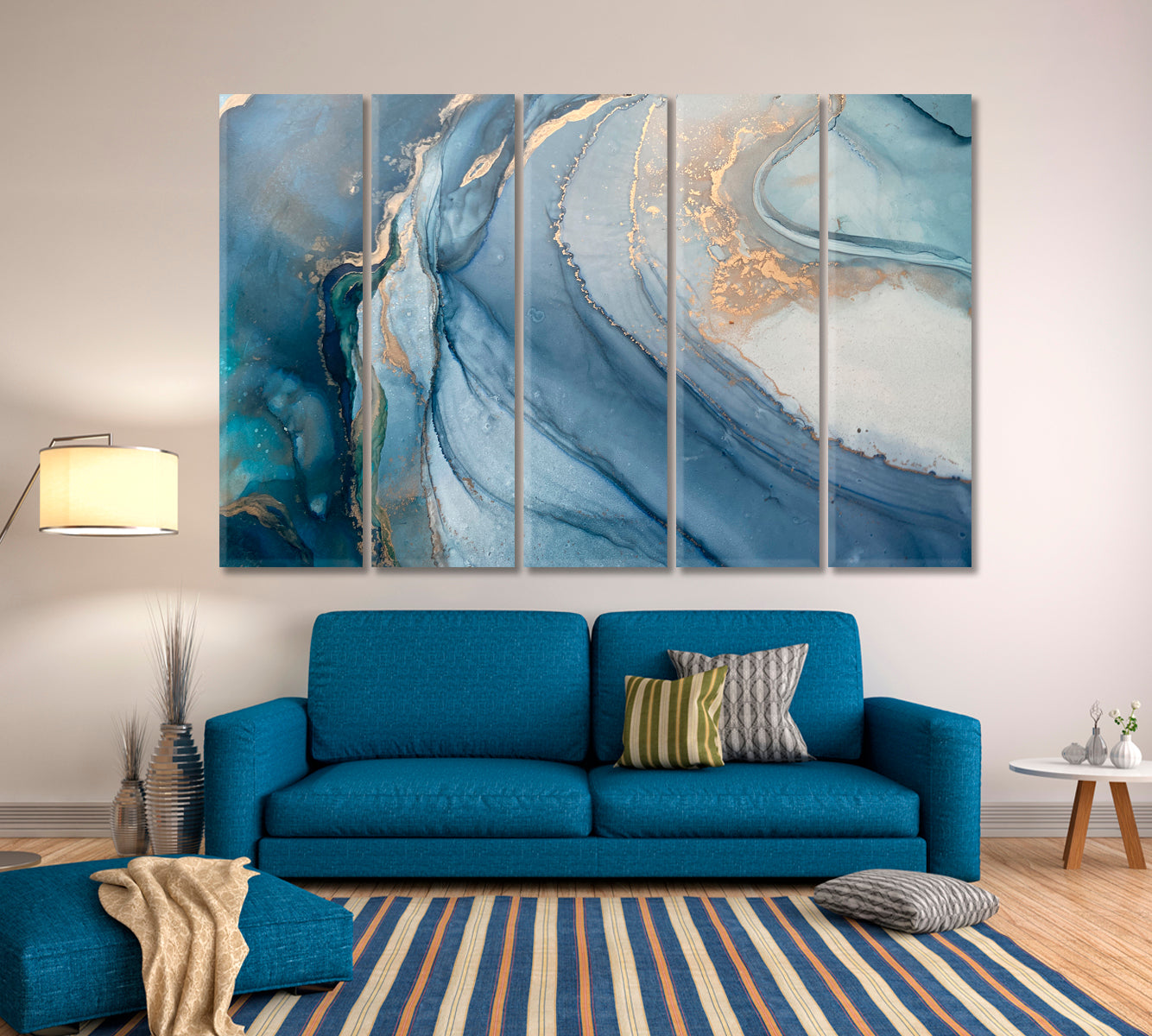 ABSTRACT MARBLE VEINS Translucent Blue Fluid Painting Fluid Art, Oriental Marbling Canvas Print Artesty   