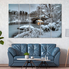 Central Park New York City Gapstow Bridge Winter Snow Storm Scenery Landscape Fine Art Print Artesty 5 panels 36" x 24" 