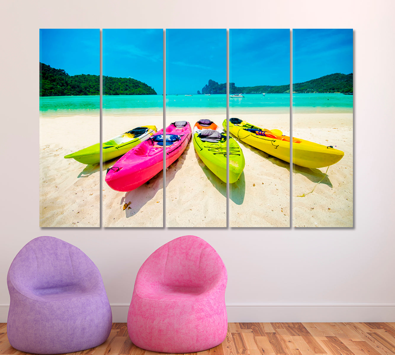 ADVENTURE Colorful Kayaks Boat Caribbean Beach Blue Ocean Traveling Around Ink Canvas Print Artesty   