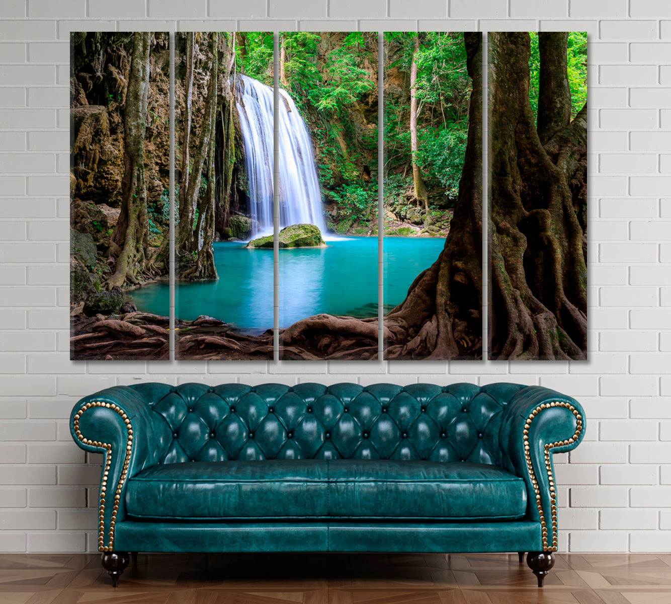 JUNGLE LIANA VINES Waterfall Cliff Erawan National Park Kanchanaburi Scenery Landscape Fine Art Print Artesty 5 panels 36" x 24" 