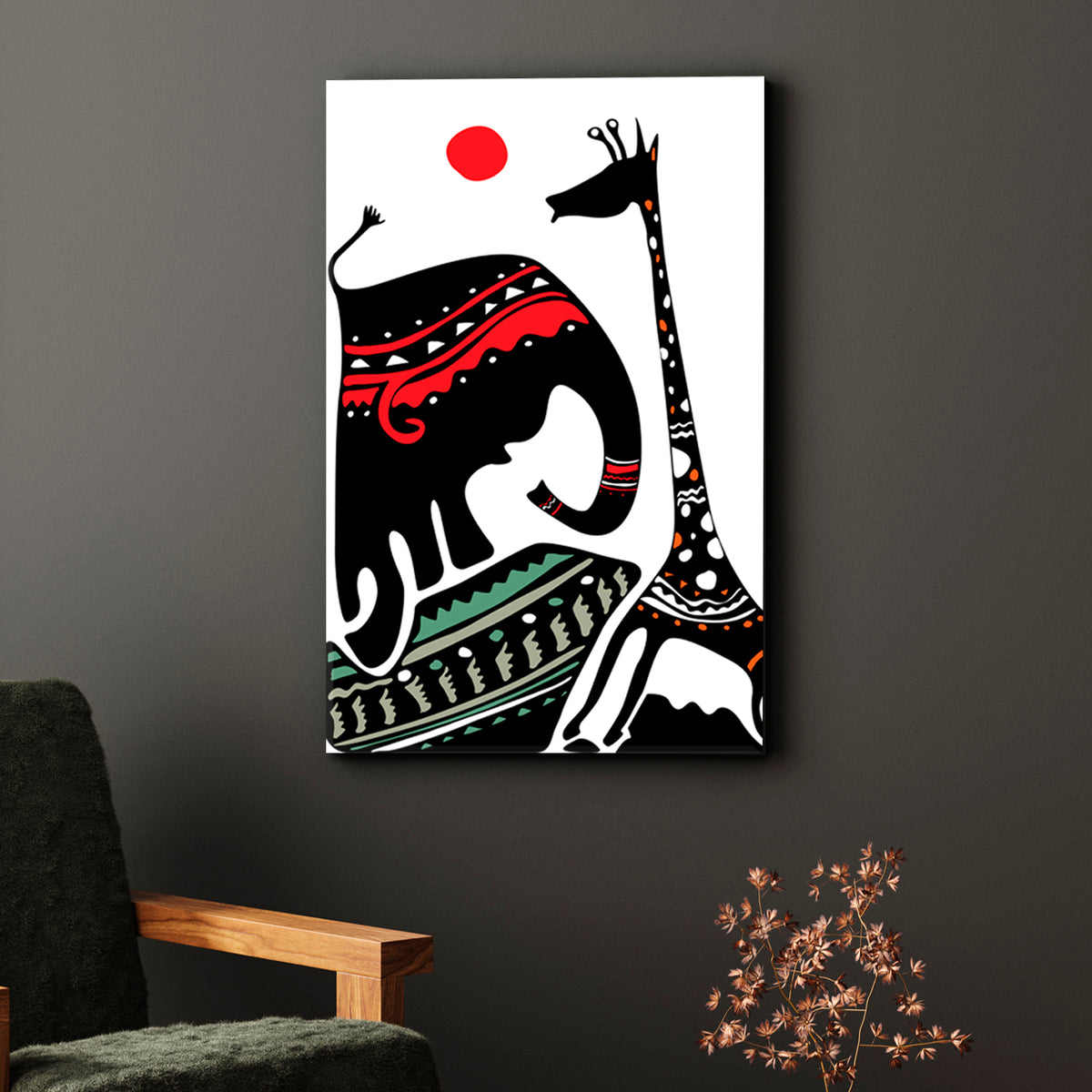 Abstract African Style African Animals Elephant Giraffe Abstract Art Print Artesty 1 Panel 16"x24" 
